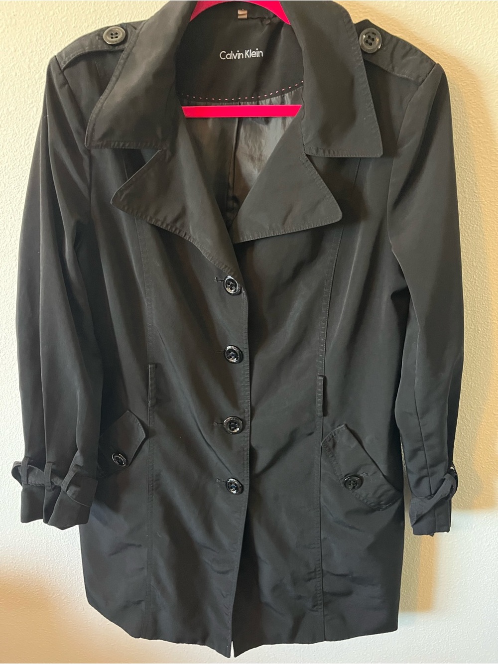 Calvin Klein Black Women's Trench Coat with Epaulets